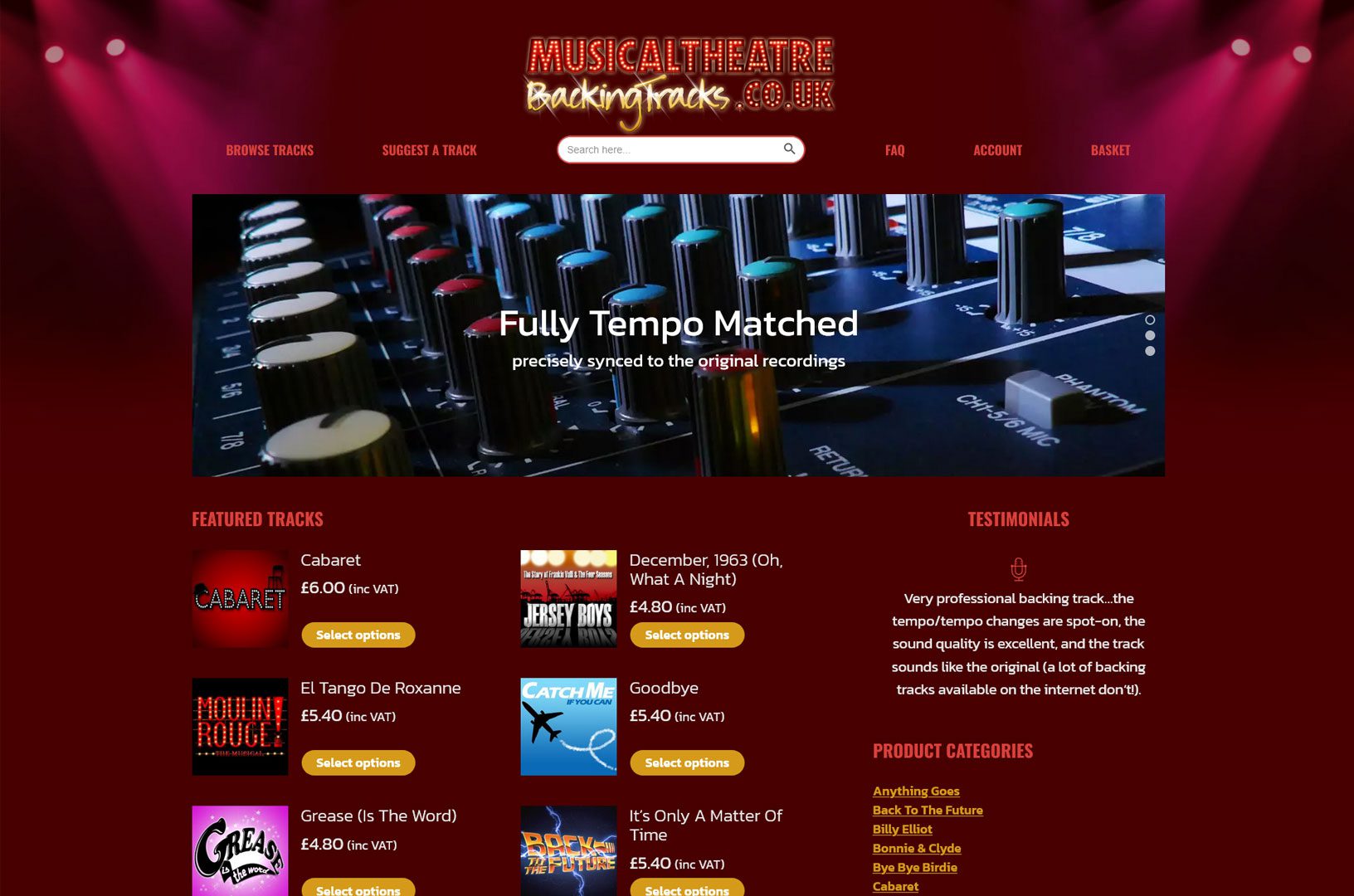 Musical Theatre Backing Tracks website home page