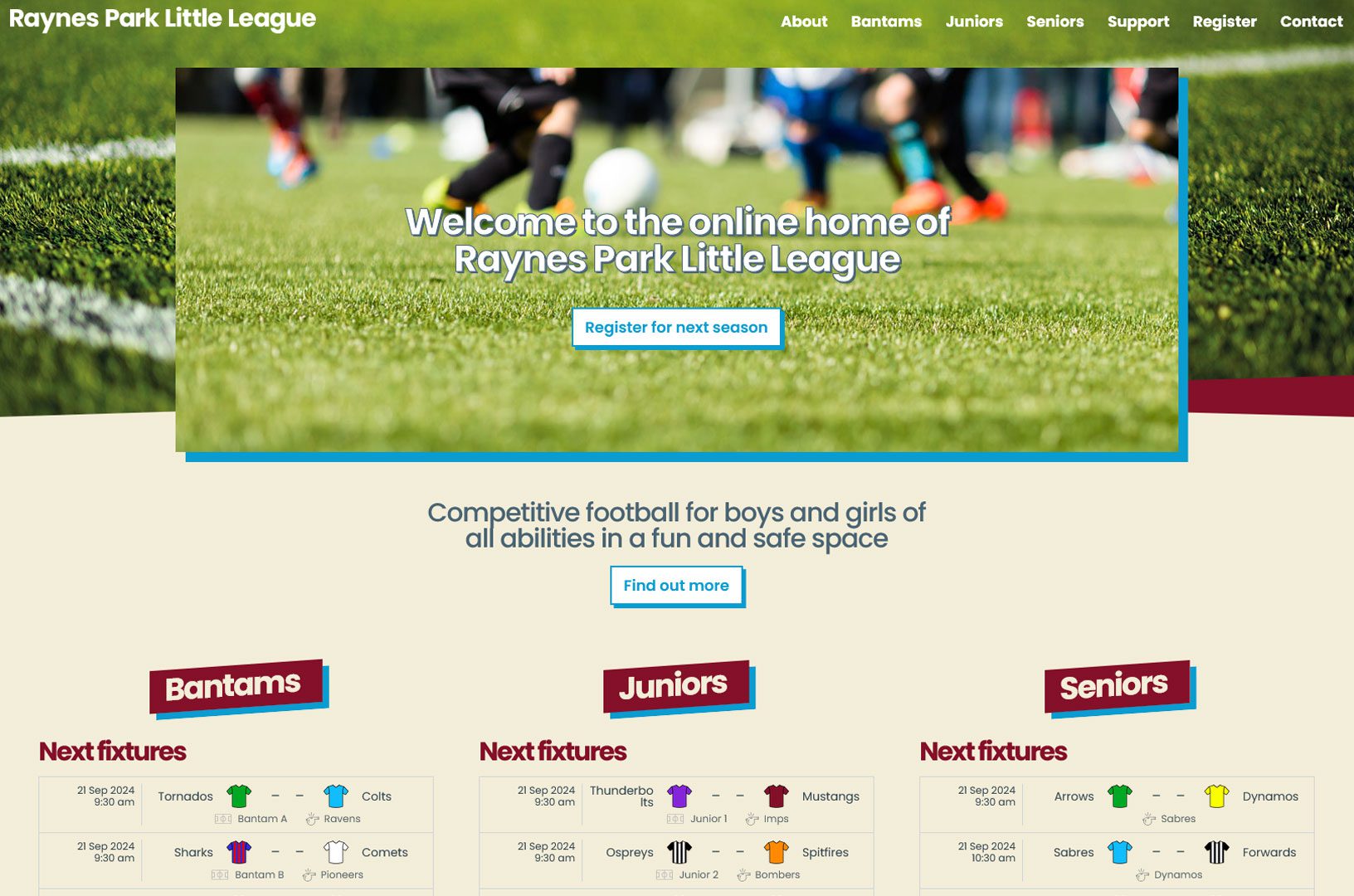 Raynes Park Little League website screenshot